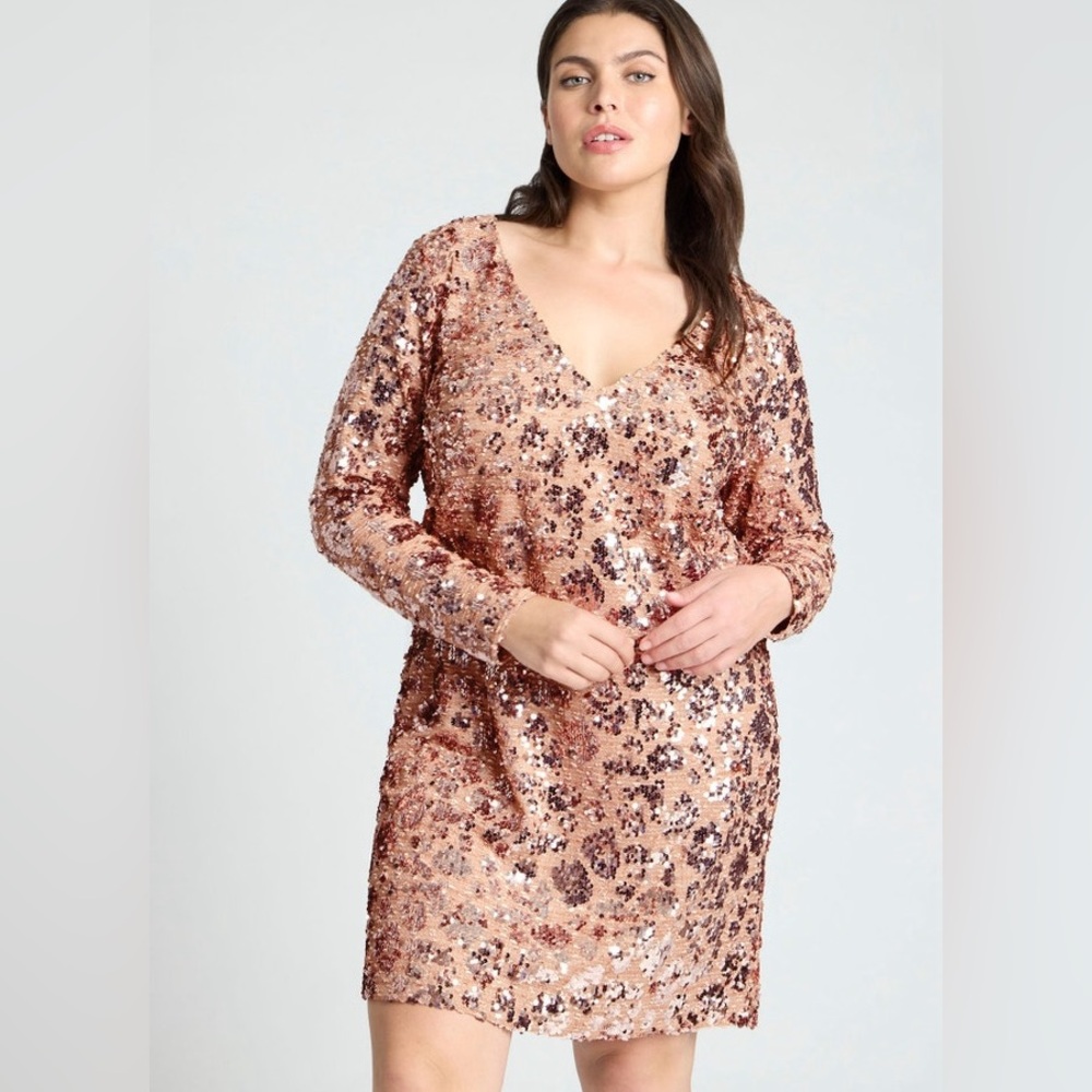 Eloquii NWT Sequin Blush Long Sleeve Dress - Picture 2 of 11